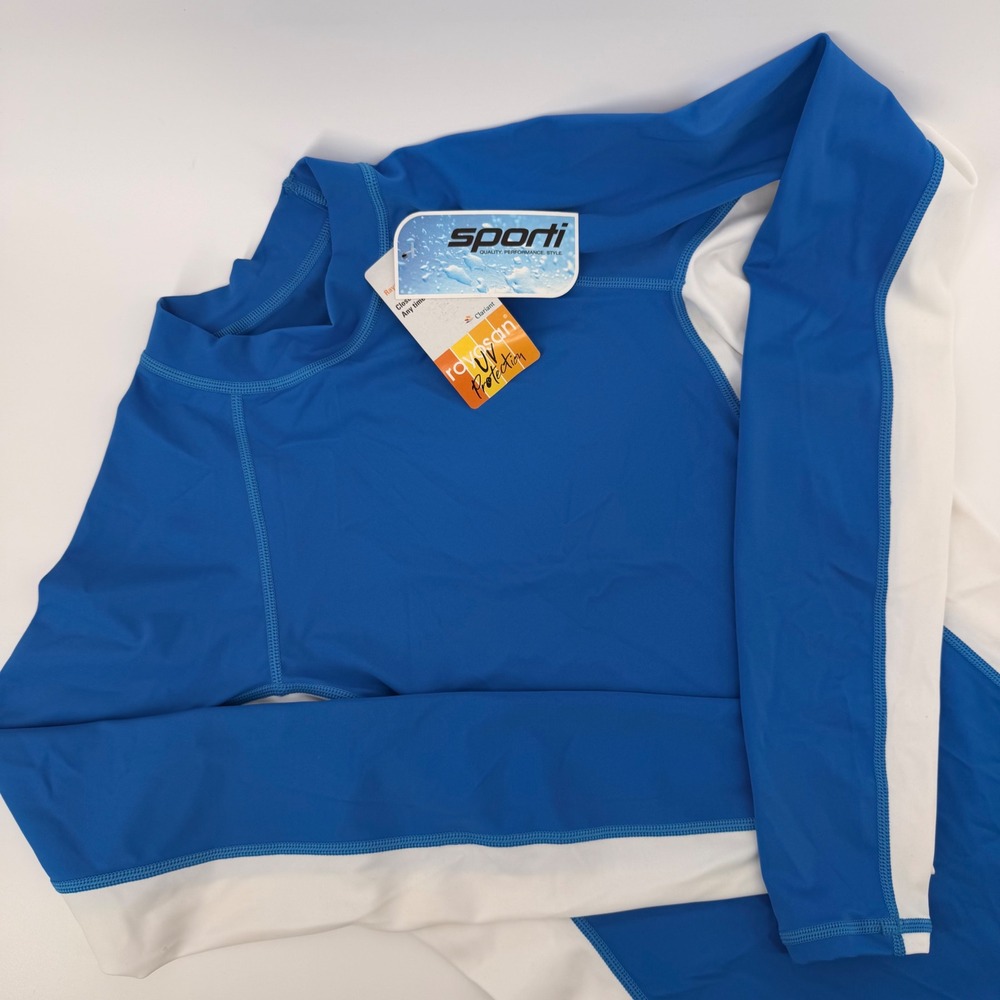 Sporti Women Sport Fit Rashguard Bonnie Blue White UV Protection SAR005 L NWT